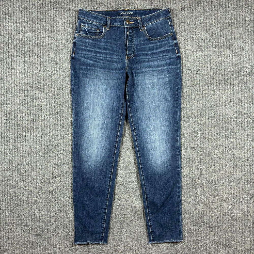 Maurices Womens Skinny Jeans Size 10 Blue Denim Raw Hem Stretch Mid Rise